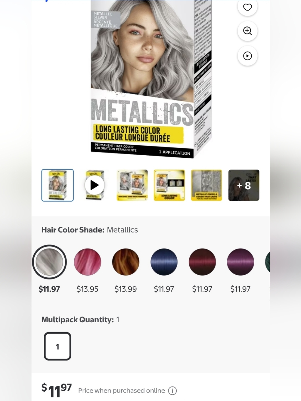 2 For $10 Metallics Permanent Hair Color - Silver Metallic Shade